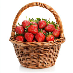 strawberries, fresh strawberries, ripe strawberries, strawberry basket on white background