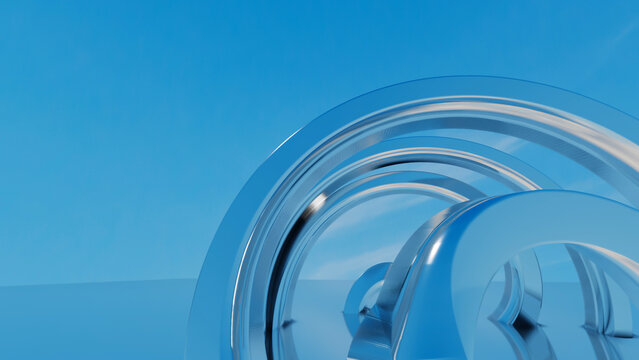 abstract minimalistic blue background glossy curled figure on blue background 3d render illustration
