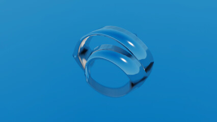 abstract minimalistic blue background glossy curled figure on blue background 3d render illustration