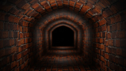 brick dark gloomy corridor going into the distance. 3d render illustration