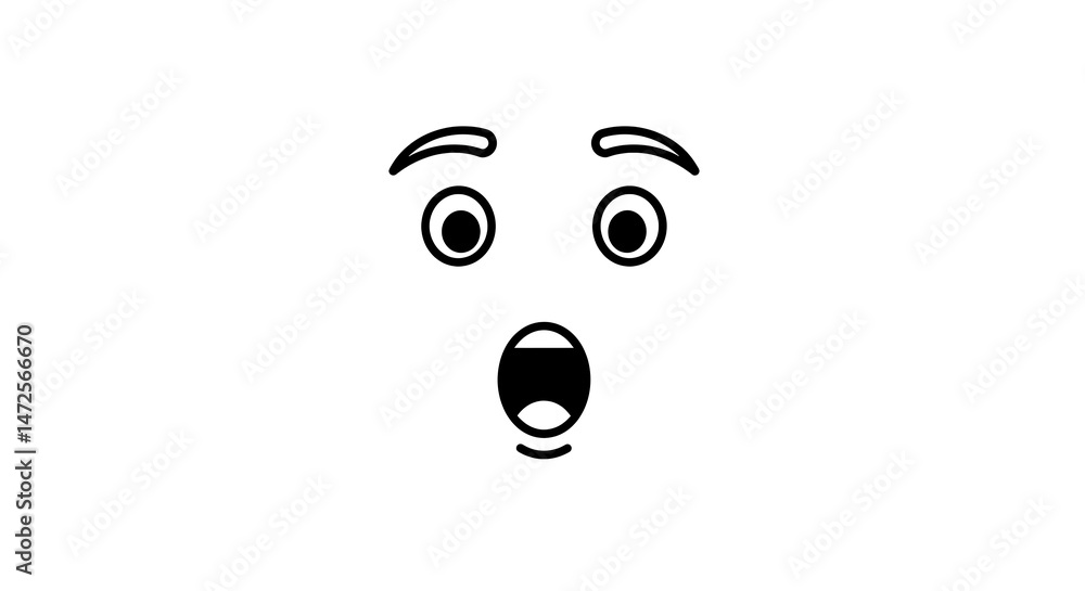 Poster surprised face expression with open mouth in minimalist style