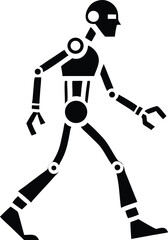 Black silhouette design of a humanoid walking robot bionic ai character icon