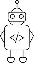 Black silhouette design of a robot with coding symbols and ai algorithm concept