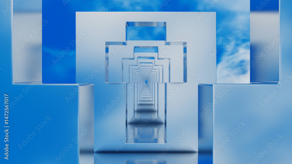 Aufkleber abstract background glossy rows of rectangles with a cross-shaped hole going into the distance again