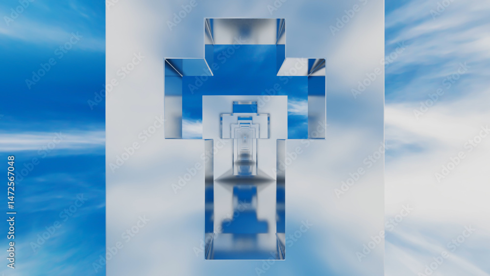 Aufkleber abstract background glossy rows of rectangles with a cross-shaped hole going into the distance again