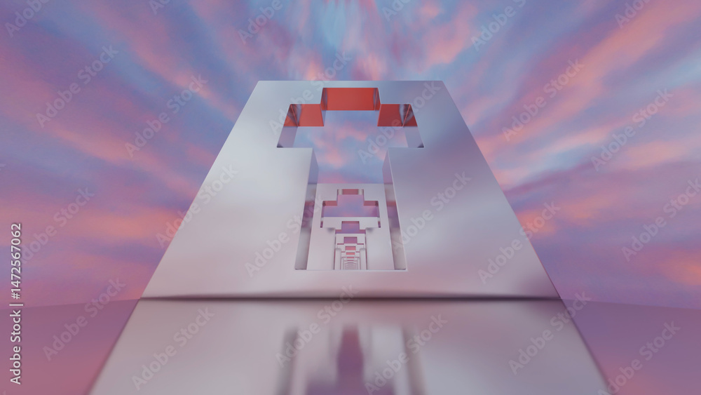 Aufkleber abstract background glossy rows of rectangles with a cross-shaped hole going into the distance again