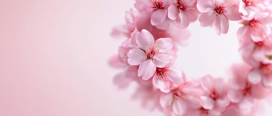 Obraz premium Pink cherry blossom wreath beauty