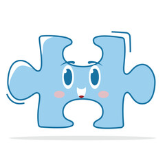 Cute Kawaii Puzzle Vector, Pastel Colored Smiling Jigsaw Piece Character in Cartoon Hand-Drawn Style for Kids Learning Materials, Educational Games, Nursery Decor, and Brain Development Themes