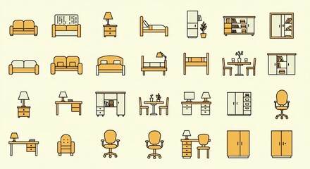 line art set of icons depicting furniture illustrations vectors symbols icons 
