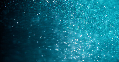 Obraz premium Sparkling texture. Blur glitter background. Defocused lens flare blue color light reflection on dark black art abstraction.