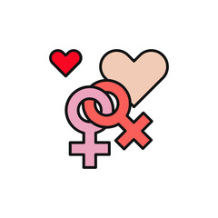 Two Venus symbols forming heart for lesbian love.