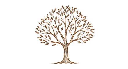 Naklejka premium Drawing of Tree with Leaves on White Background Isolated