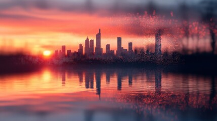 Naklejka premium City skyline at sunset