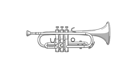 Obraz premium Trumpet Illustration Detailed Line Art Musical Instrument