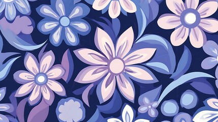 Purple Blue Floral Seamless Pattern.
