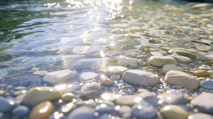 Obraz premium Tranquil River Scene with Sparkling Water and Smooth Stones