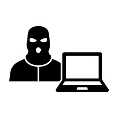 Hacker icon. Cyberattack. Computer virus. Cybercrime. Vector icon isolated on white background.