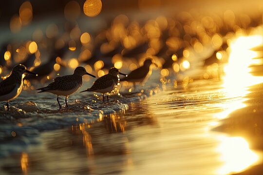 Coastal birds at sunrise