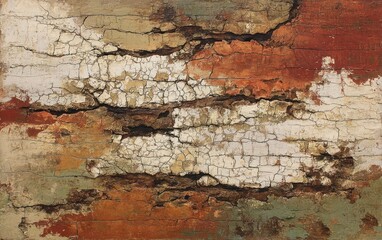 Obraz premium Abstract painting with cracked and layered colors.