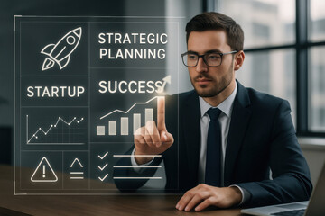 Startup business trend growth concept, improve development chart of company - Digital Business Interface Concept
