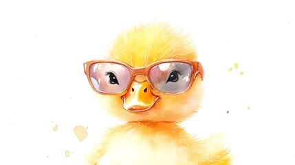 Adorable Watercolor Painting of Baby Duck with Tender Feathers in Whimsical Cozy Scene
