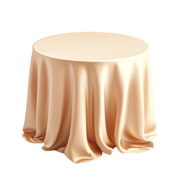 Fototapeta Elegant silk draped over round table, softly illuminated against dark background