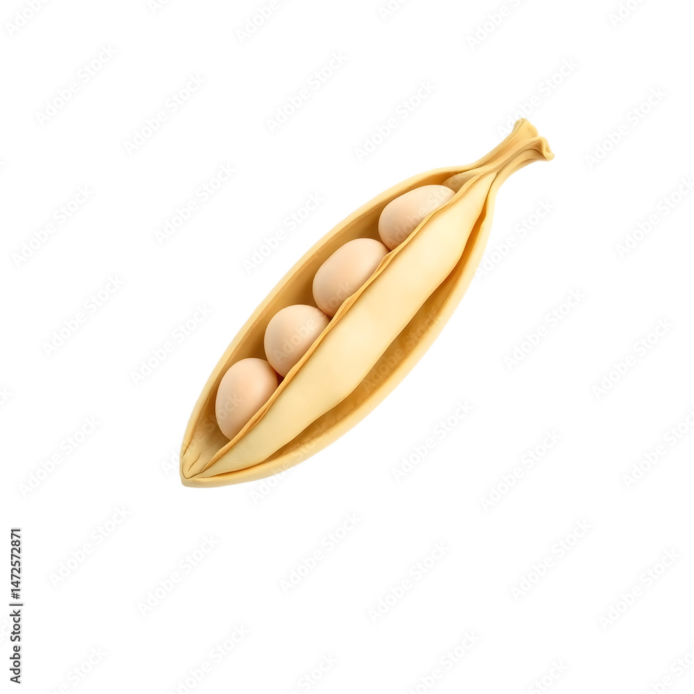 Poster Dried Split Pea Still Life, Close-up View. Realistic 3d Render Of A Culinary Ingredient. Isolated Against A Clean White Backdrop. Detail Showcasing Texture And Structure.