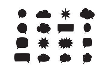 Comic Speech Bubble Silhouettes Collection, Vector Icons Set.