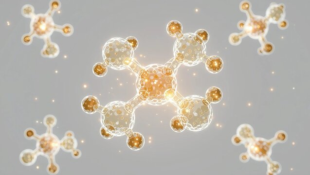 3D rendering of a luminous collagen peptide molecule, showcasing its intricate structure and scientific significance in health and beauty applications. - Powered by Adobe