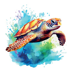 A cute green sea turtle, a slow reptile with a shell, swims underwater in its wild aquatic nature