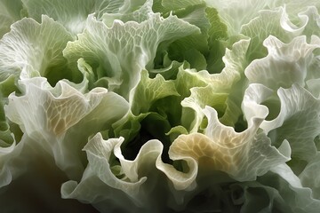A Close-Up View of Crisp Green Lettuce Leaves,  Delicate and Textured,  Capturing the Beauty of Nature in a Single Frame