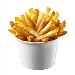 French fries in a cup isolated on white background for menu, advertising and food blogs.