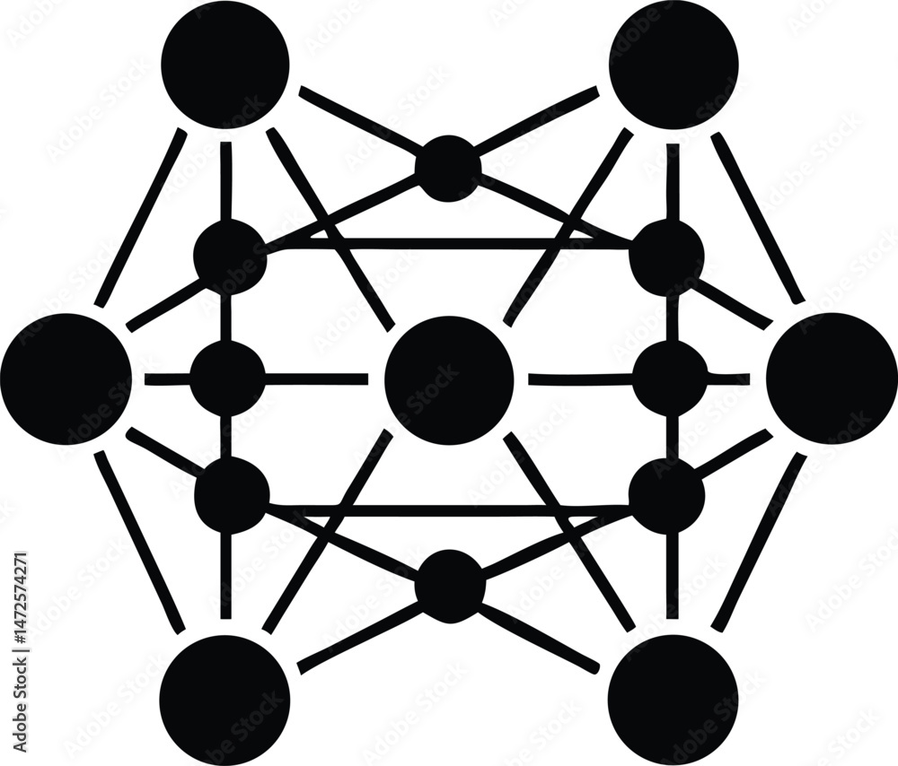 Poster black silhouette of neural network node connection icon vector design on white