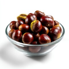 Obraz premium Bowl full of chestnuts isolated on white background. use cases: food photography, ingredient depiction.