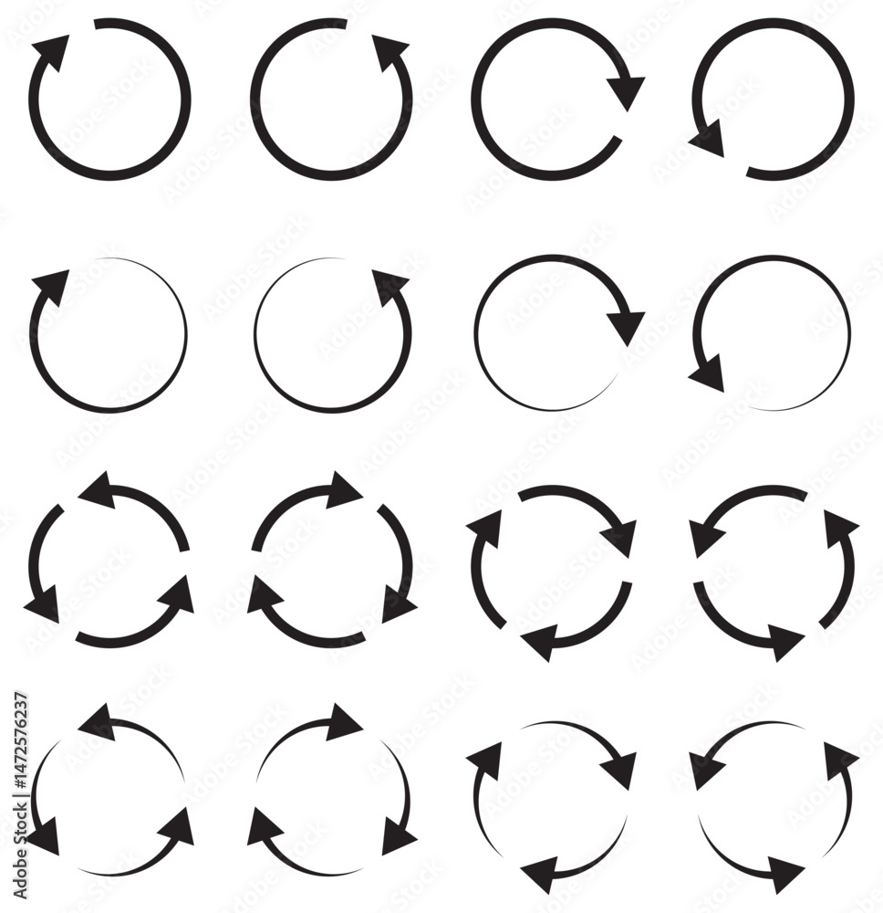 Poster circle arrow icon. refresh and reload arrow icon. rotation vector arrows set. vector illustration.
