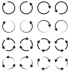 Circle arrow icon. Refresh and reload arrow icon. Rotation vector arrows set. Vector illustration.