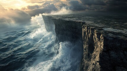 Epic cliff face against stormy ocean