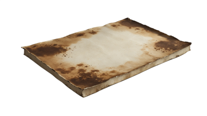 Ancient aged paper texture with burned edges isolated on a black background