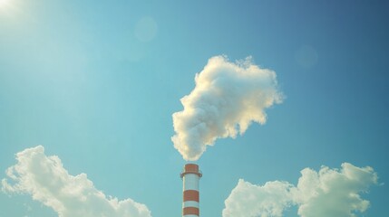 Obraz premium Industrial Smokestack Emitting White Smoke Against Blue Sky