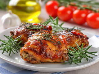 Roasted chicken thighs with rosemary and tomato sauce