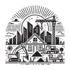 Obraz premium black and white construction logo vector