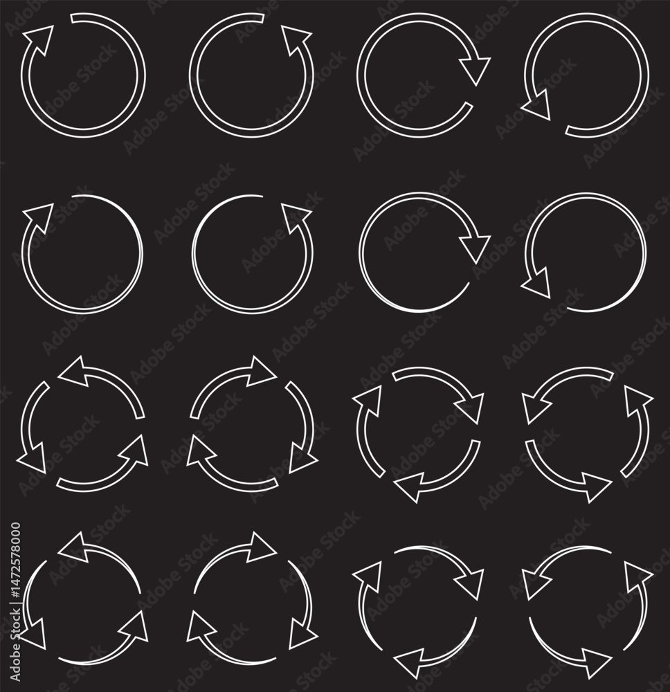 Poster circle arrow icon set. circular arrow icon, refresh, reload. set of circle arrows rotating . on whit
