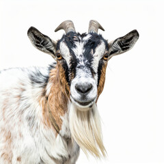 Fototapeta premium Goat with horns and beard posing on a white background