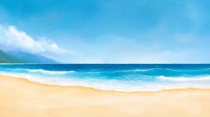Fototapeta premium A blue ocean with a mountain in the background