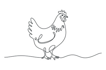 Single Line Drawing of a Hen Standing on the Ground Simple Minimalist Illustration