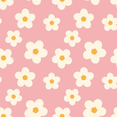 cute seamless pattern with white flowers on pink background. Hand-drawn design for textiles, wrapping paper, fashions, illustrations.