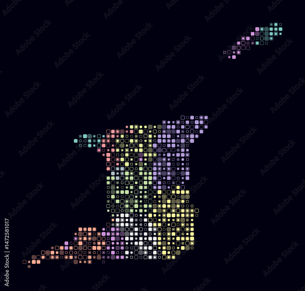 Poster trinidad and tobago, shape of the country built of colored cells. digital style map of trinidad and 