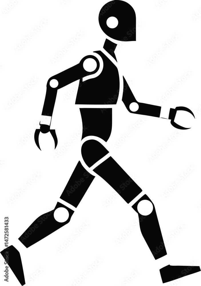 Poster humanoid walking robot silhouette icon vector design representing artificial intelligence