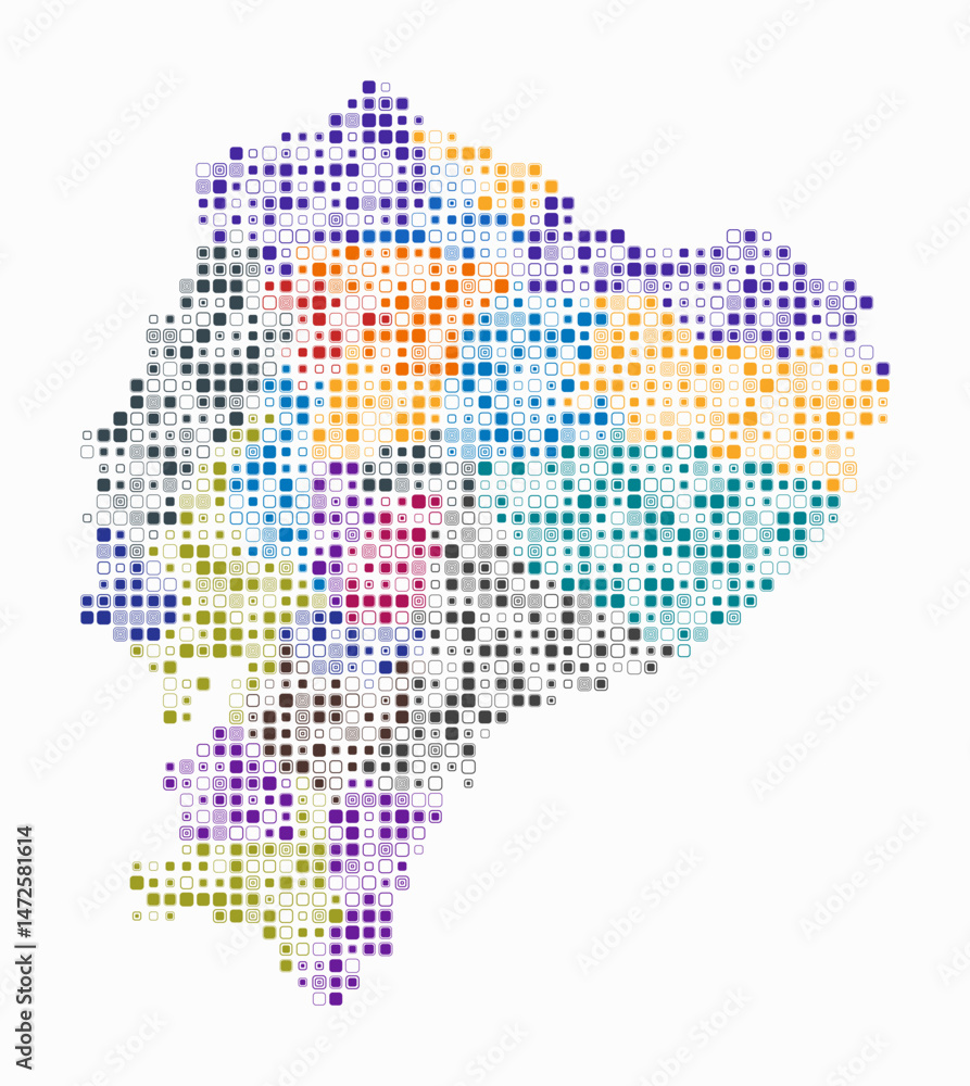 Poster ecuador, shape of the country build of colored cells. digital style map of the ecuador on white back