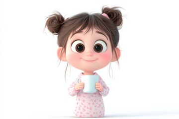 Cartoon girl holding cup of drink
